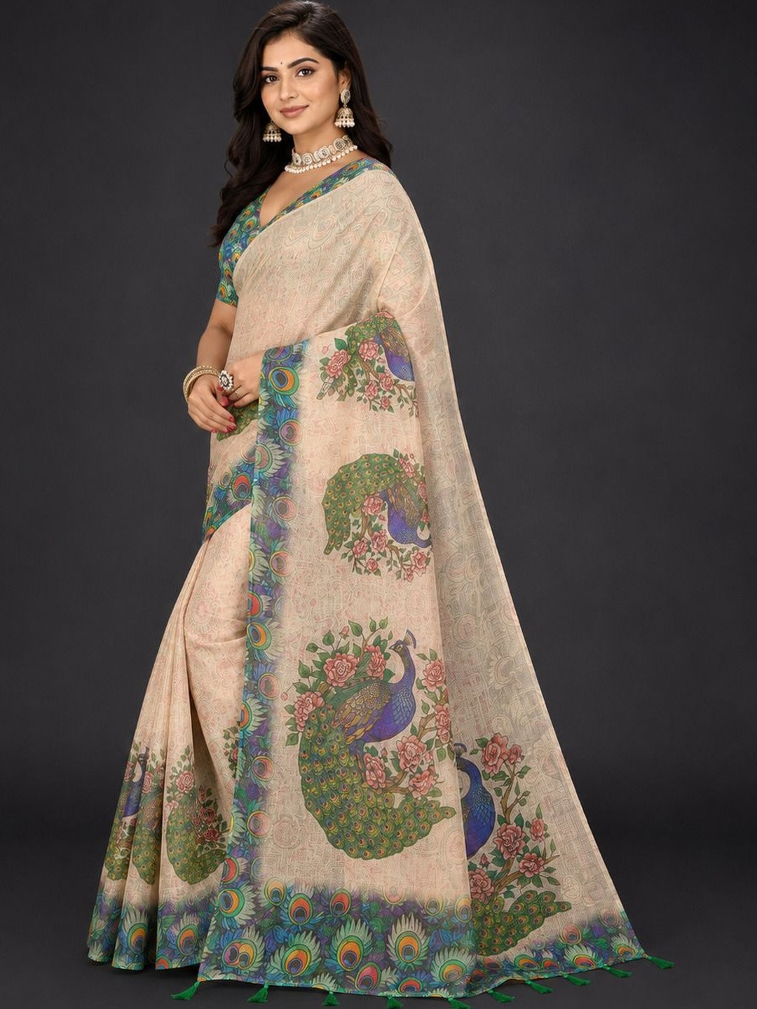 SAIYAMORI Paisley Zari Pure Linen Fusion Saree