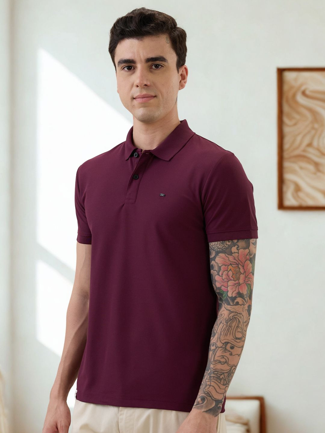 nostrum Men Solid Polo Collar Regular Fit Half Sleeve T-shirt
