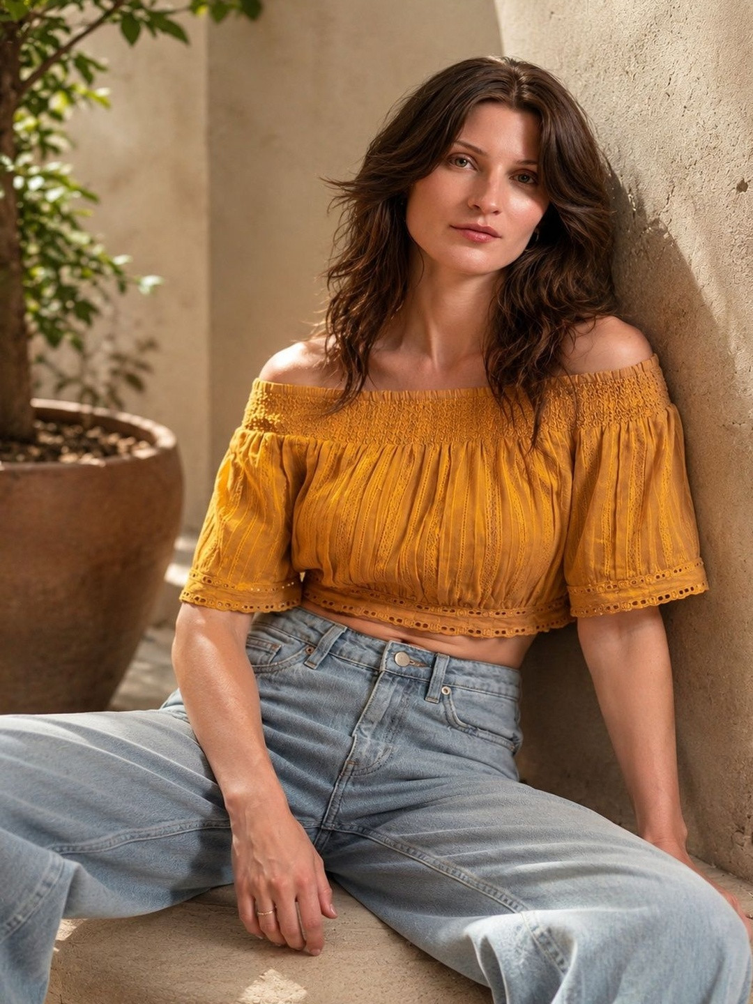 Virgio Cotton Cropped Off-Shoulder Top