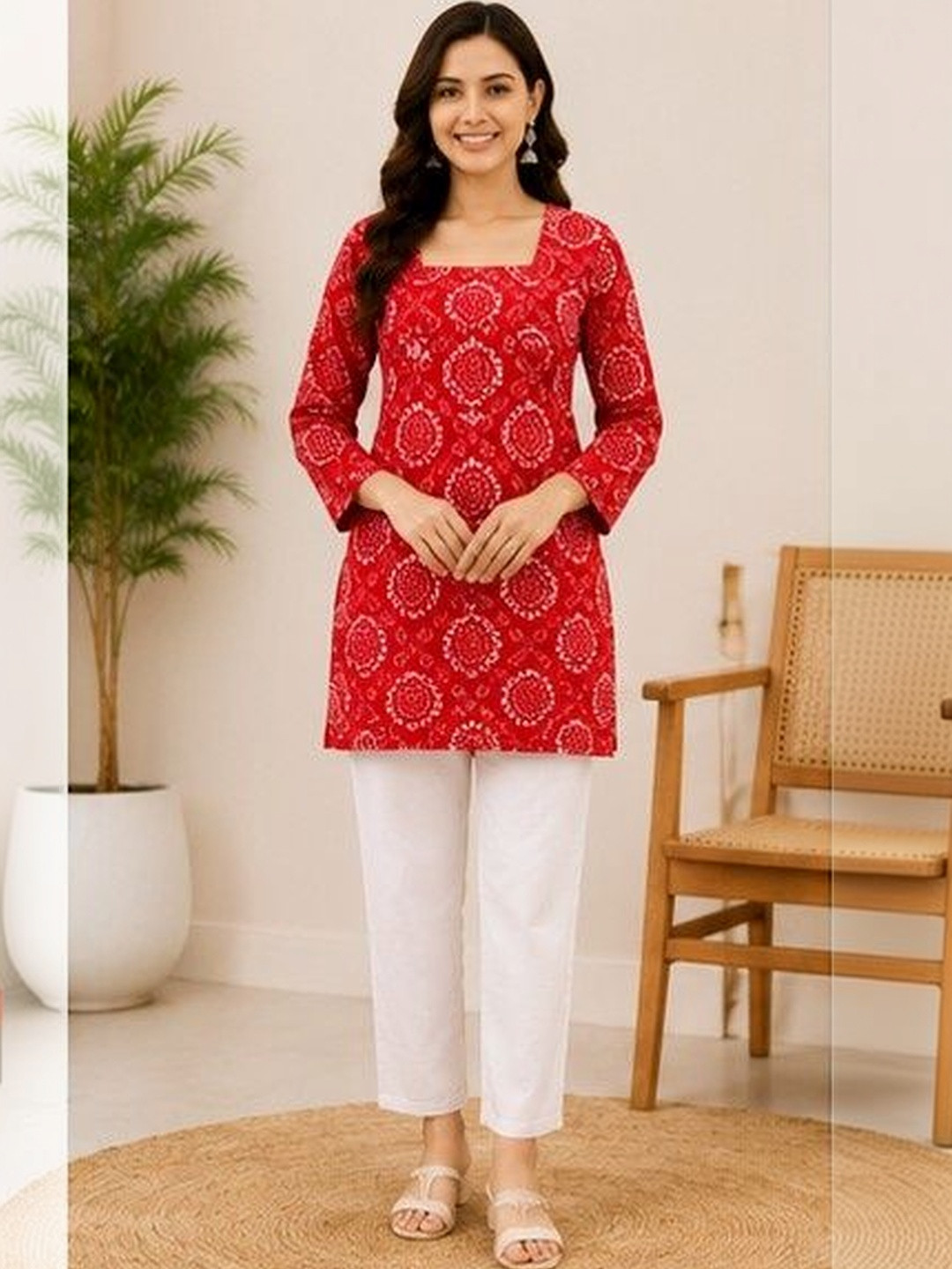 Roopmytra Bandhani Printed Square Neck Kurti