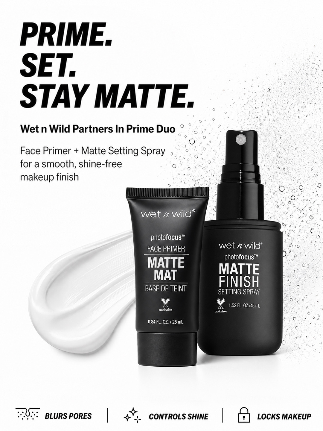 Wet n Wild Set of Partners In Prime Face Primer 25ml & Matte Appeal Setting Spray 45ml