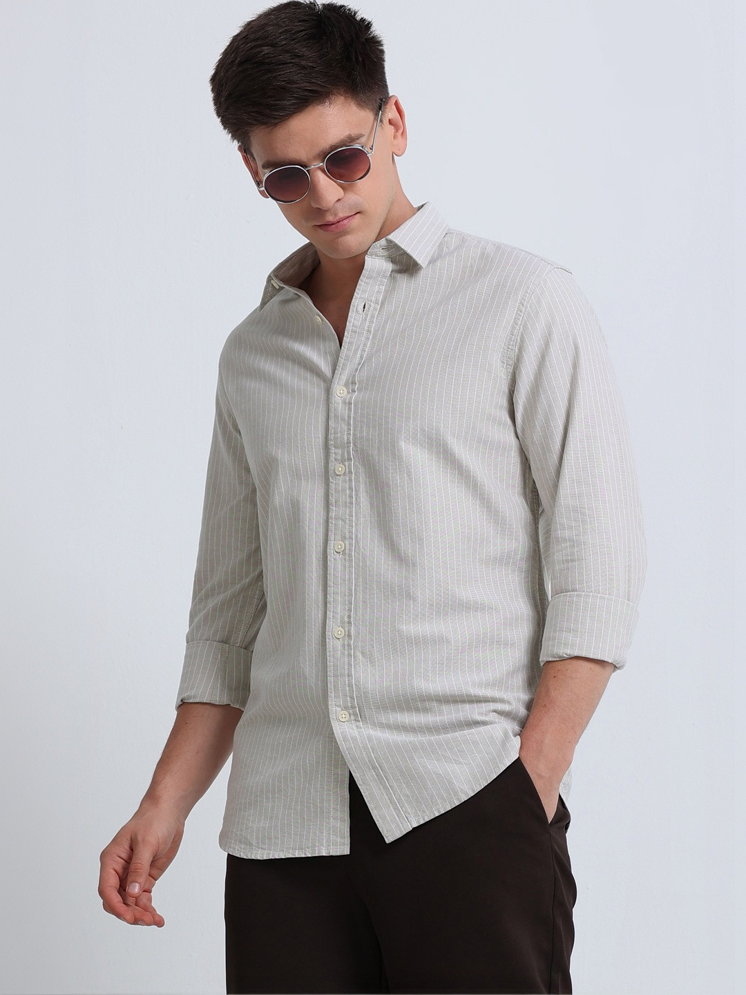 Blu MNKY Men Classic Slim Fit Striped Casual Shirt