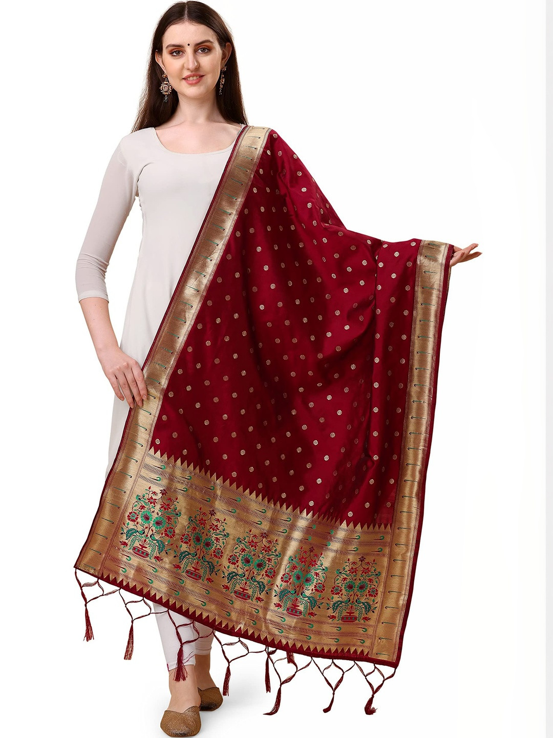 DEVANGI Ethnic Motifs Woven Design Dupatta with Zari