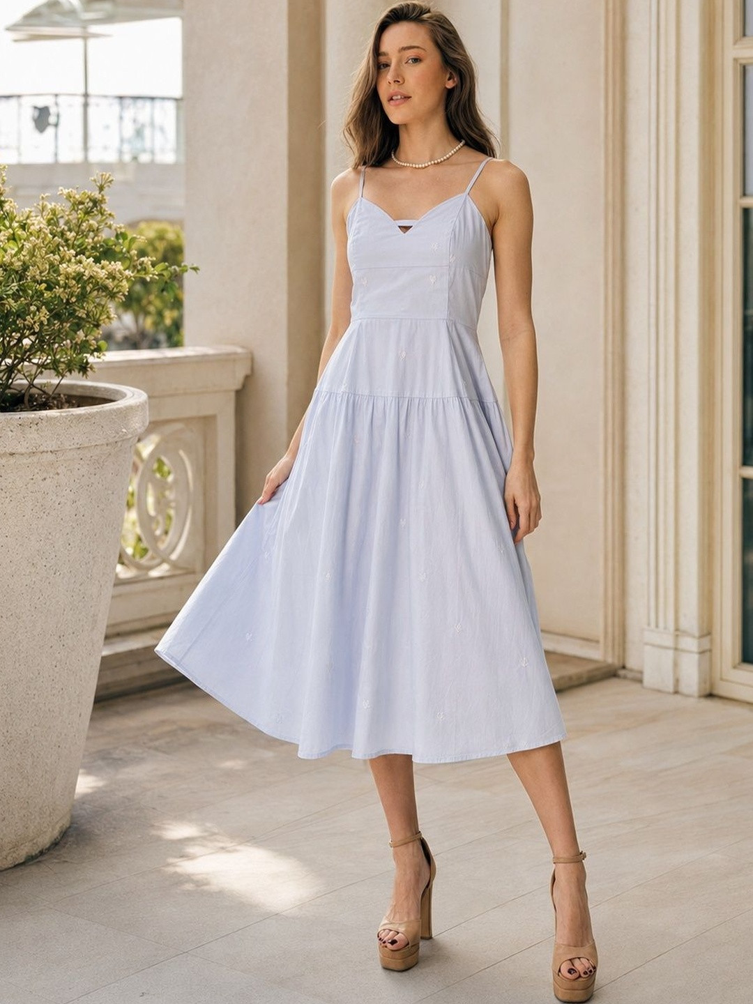 Virgio Cotton Heart Embroidered Midi Dress