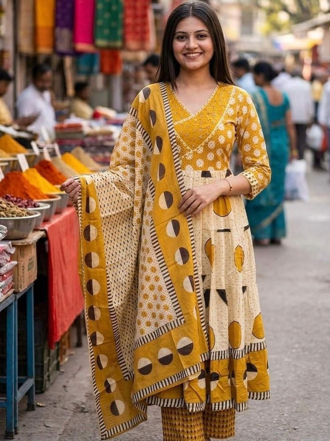 MILAAV Women Ethnic Motifs Printed Empire Pure Cotton Kurta with Trousers & With Dupatta