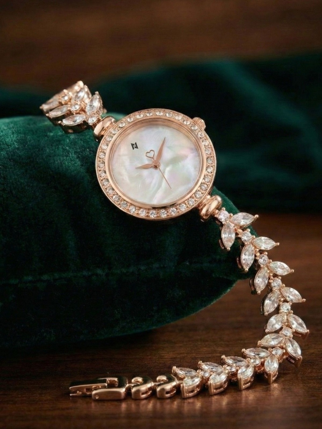 Americanviber Women Mother of Pearl Dial & Stainless Steel Embellished Straps Watch