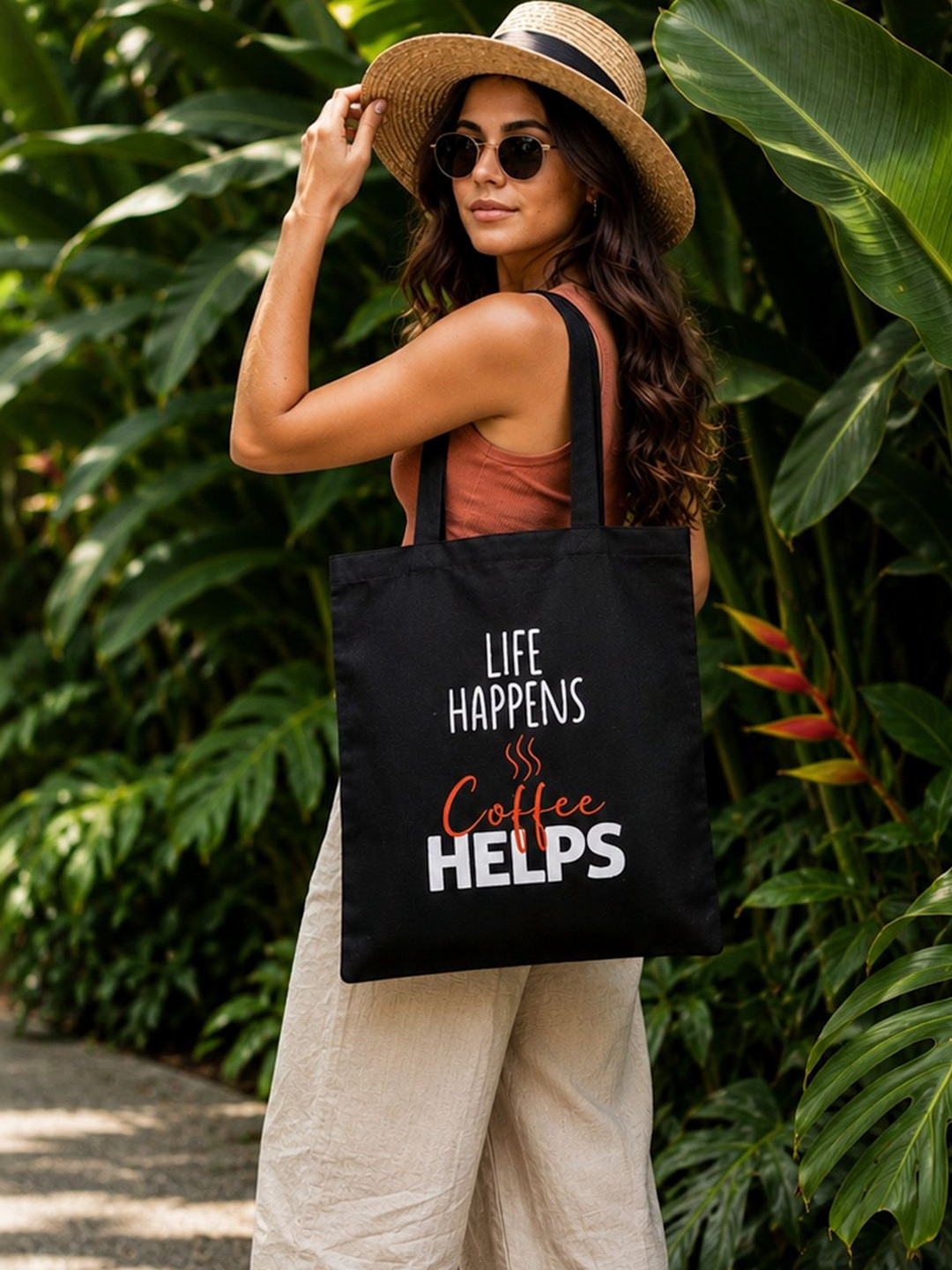 Doodle Eco-Friendly Reusable Cotton Caffine Shot Canvas Zipper Tote Bag