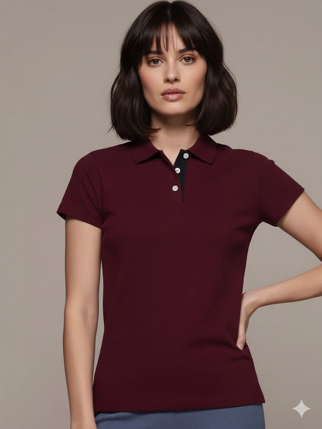 Realglimpse Women Polo Collar T-shirt