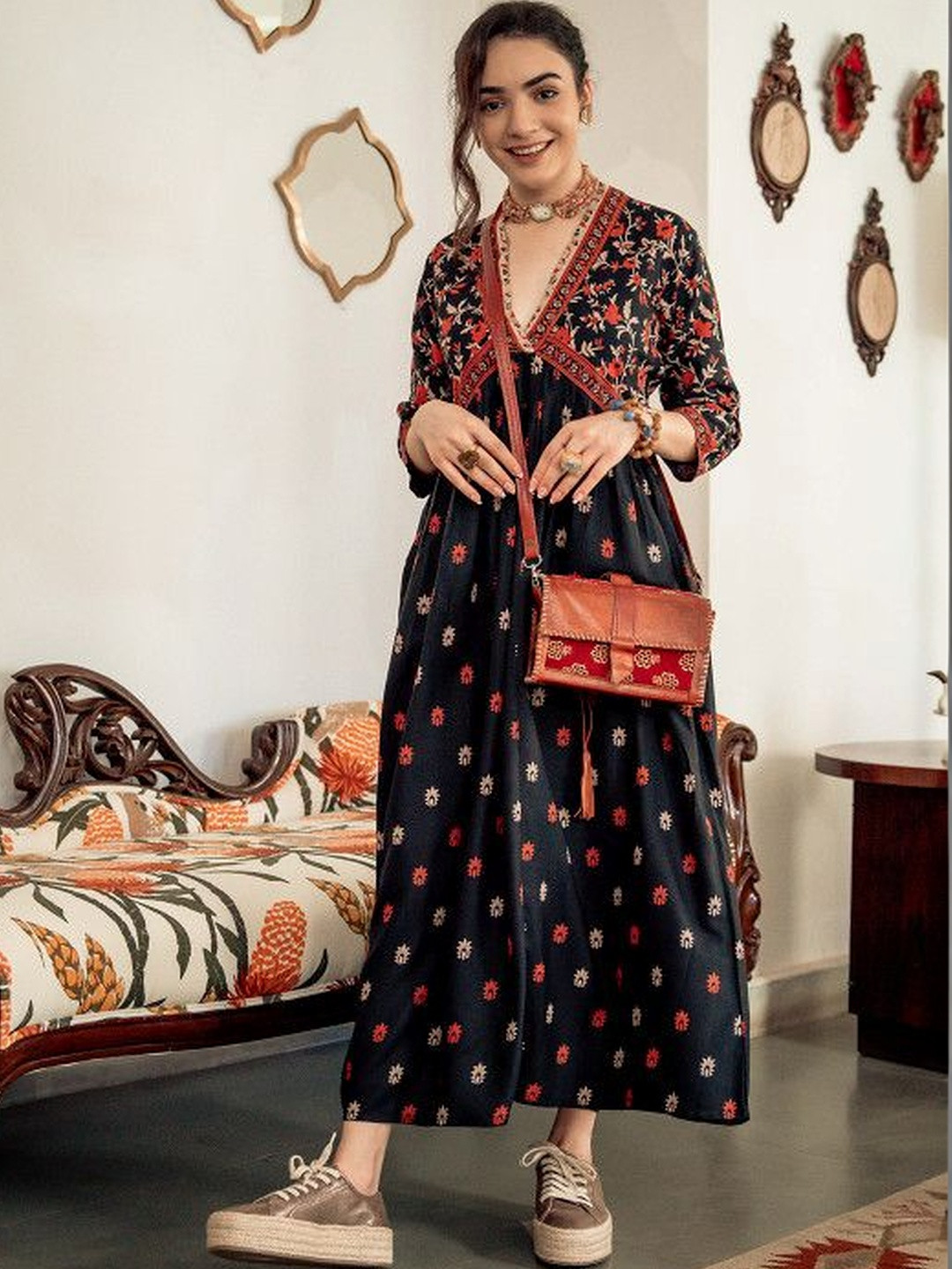 NWB Women Floral Printed Indie Florals Anarkali Kurta