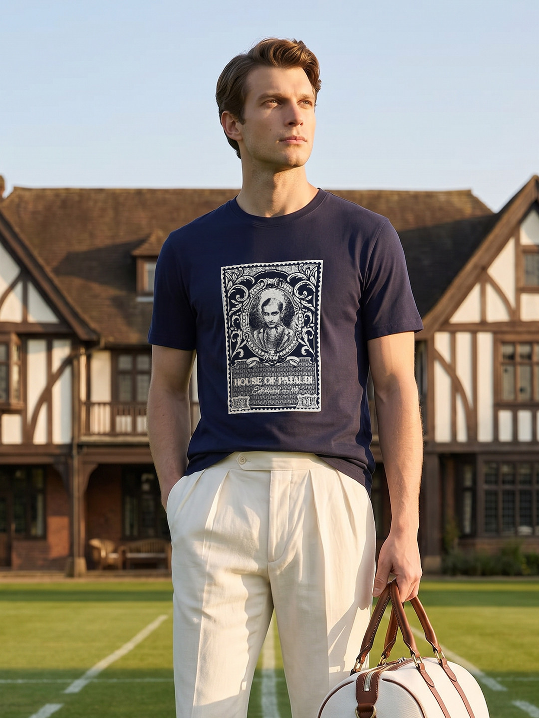House of Pataudi Printed Pure Cotton T-shirt