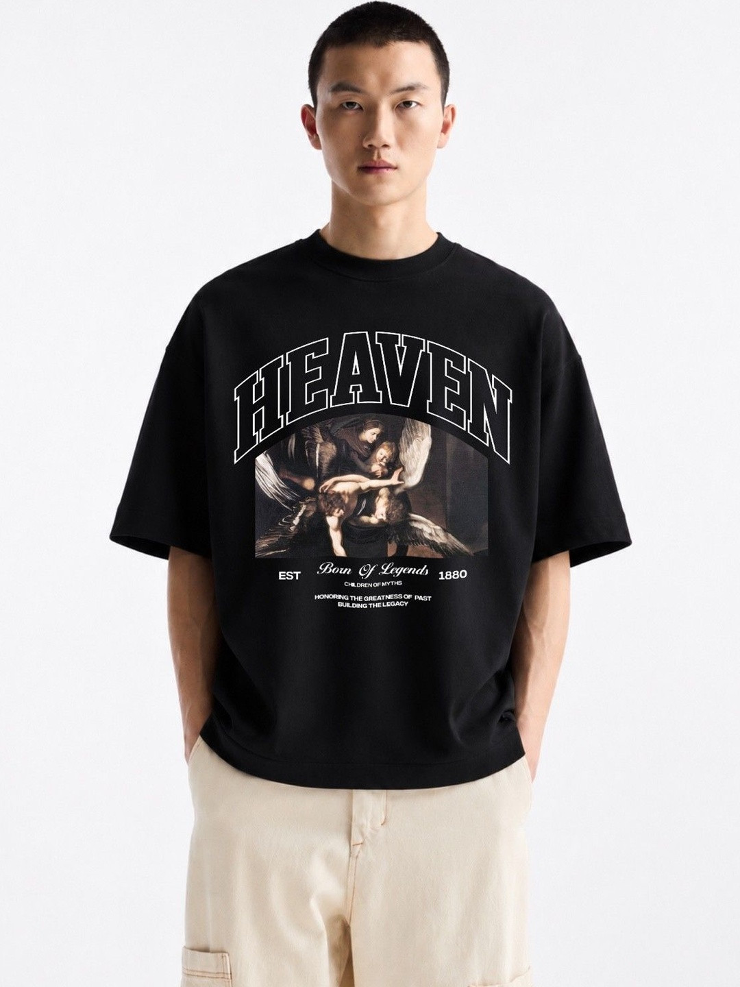 MIDHOURS Men Printed Drop-Shoulder Sleeves Pure Cotton T-shirt