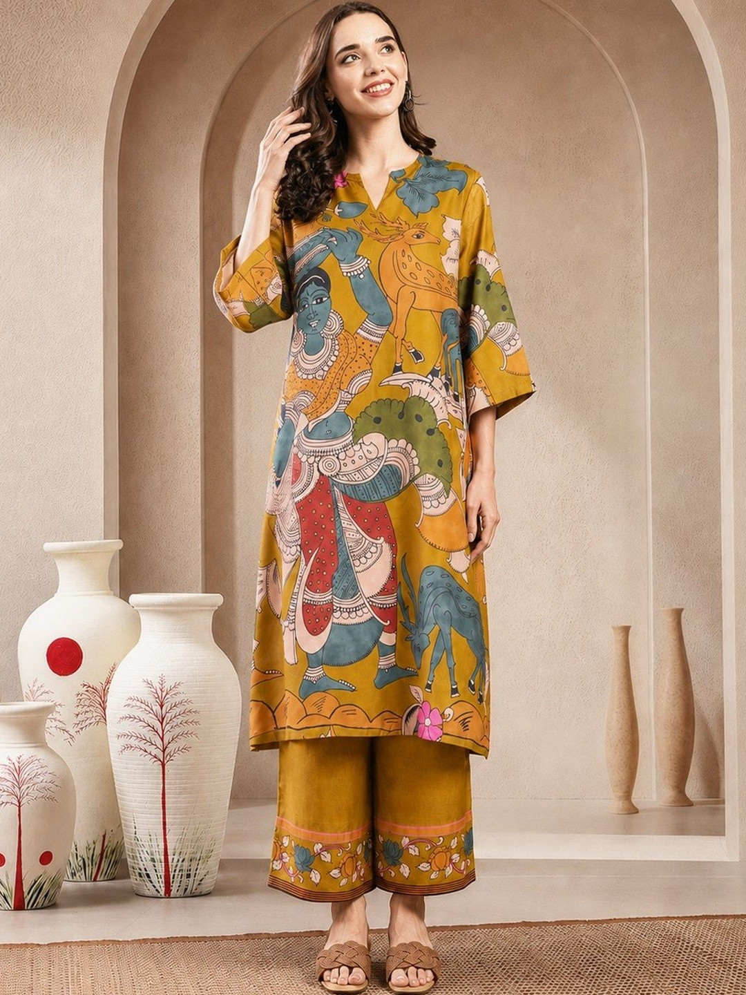 Sangria Women Ethnic Motifs Printed Regular Kurta with Palazzos