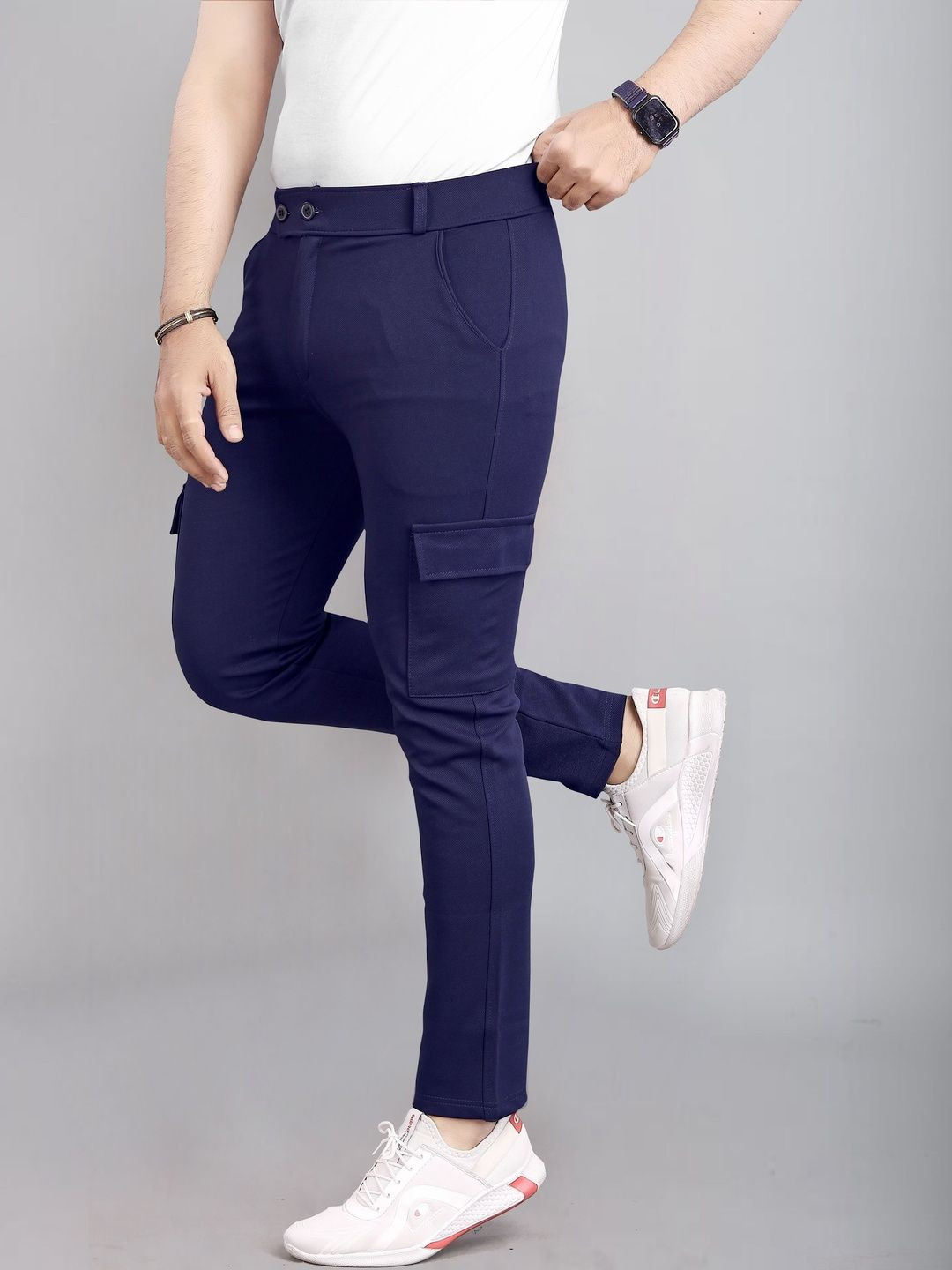 COMBRAIDED Men Slim Fit Mid-Rise Cargos