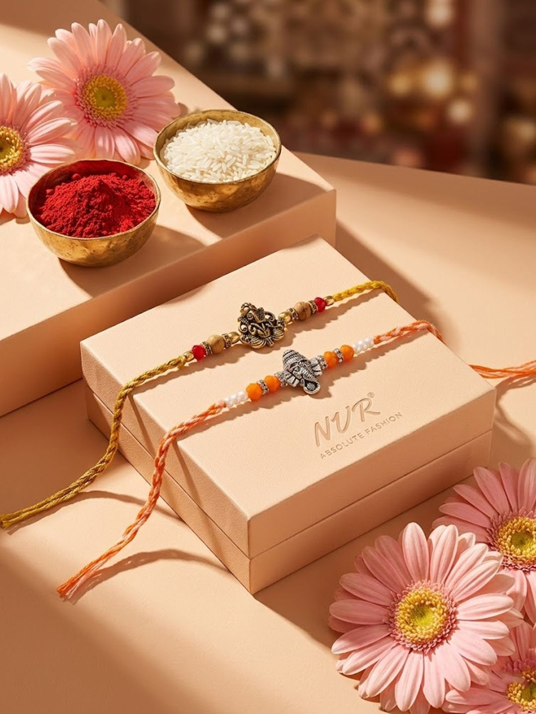 Sangria Set Of 2 Multicolor Religious Thread Rakhi With Roli Chawal Chandan Mishri