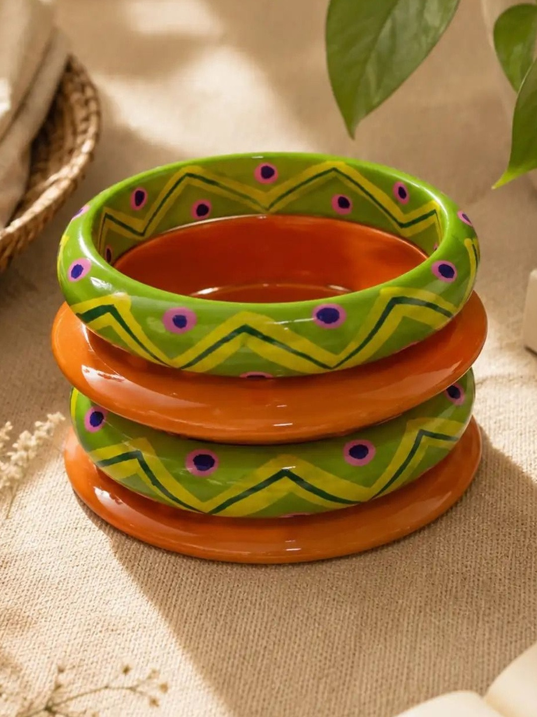 AJ Azad Jewels Set of 4 Green Orange Kashmiri Bangles