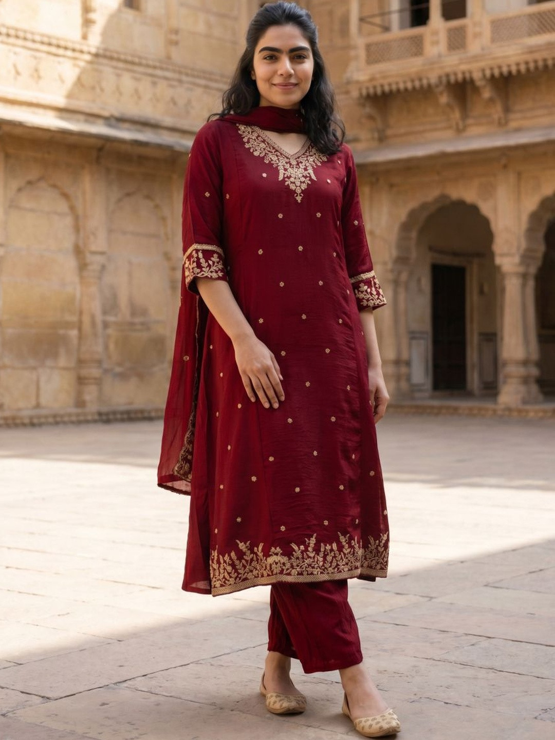 Moda Rapido Women Ethnic Motifs Embroidered Regular Kurta with Palazzos & With Dupatta