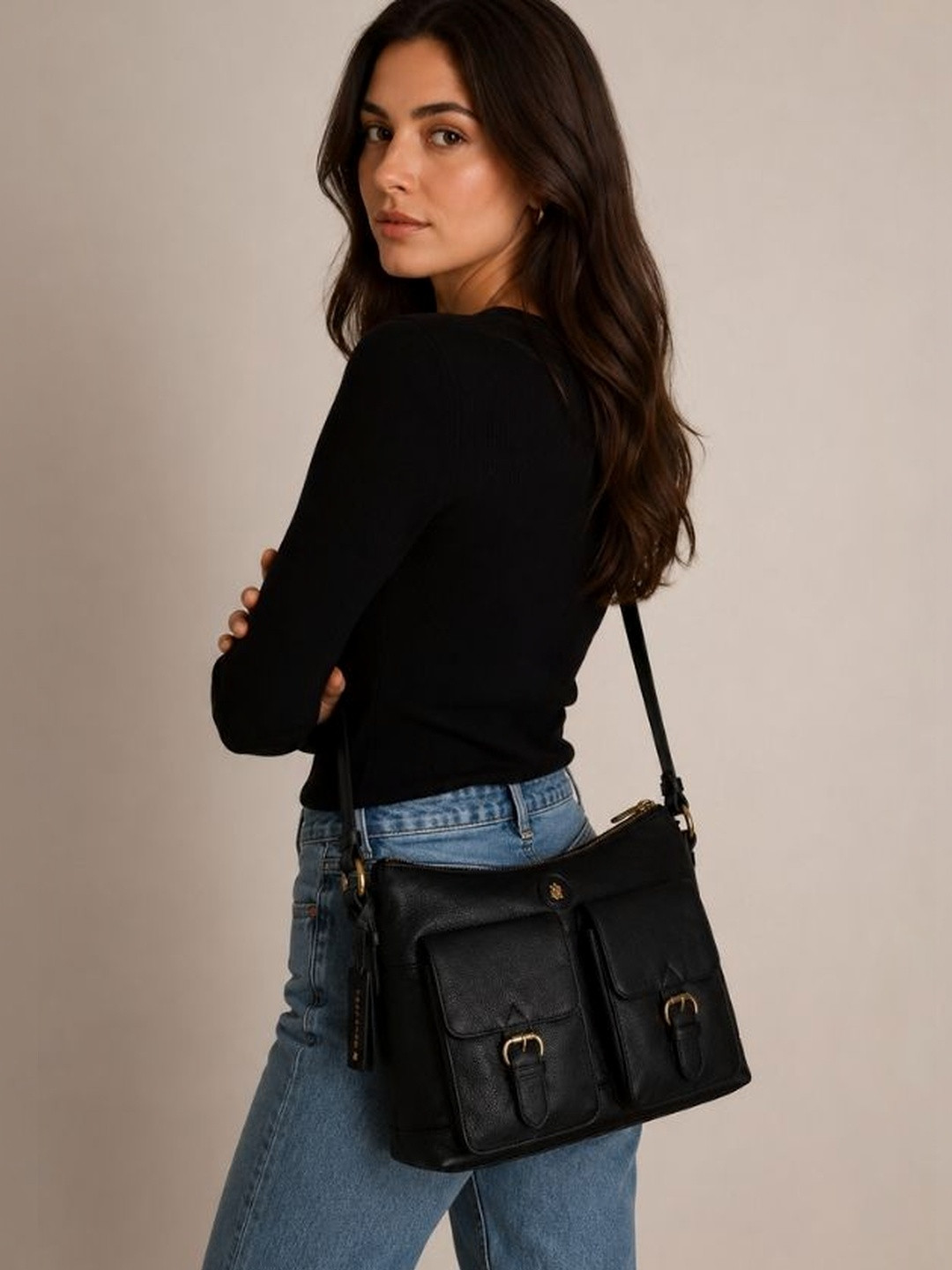 Tortoise Genuine Leather Multi Pocket Sling Bag