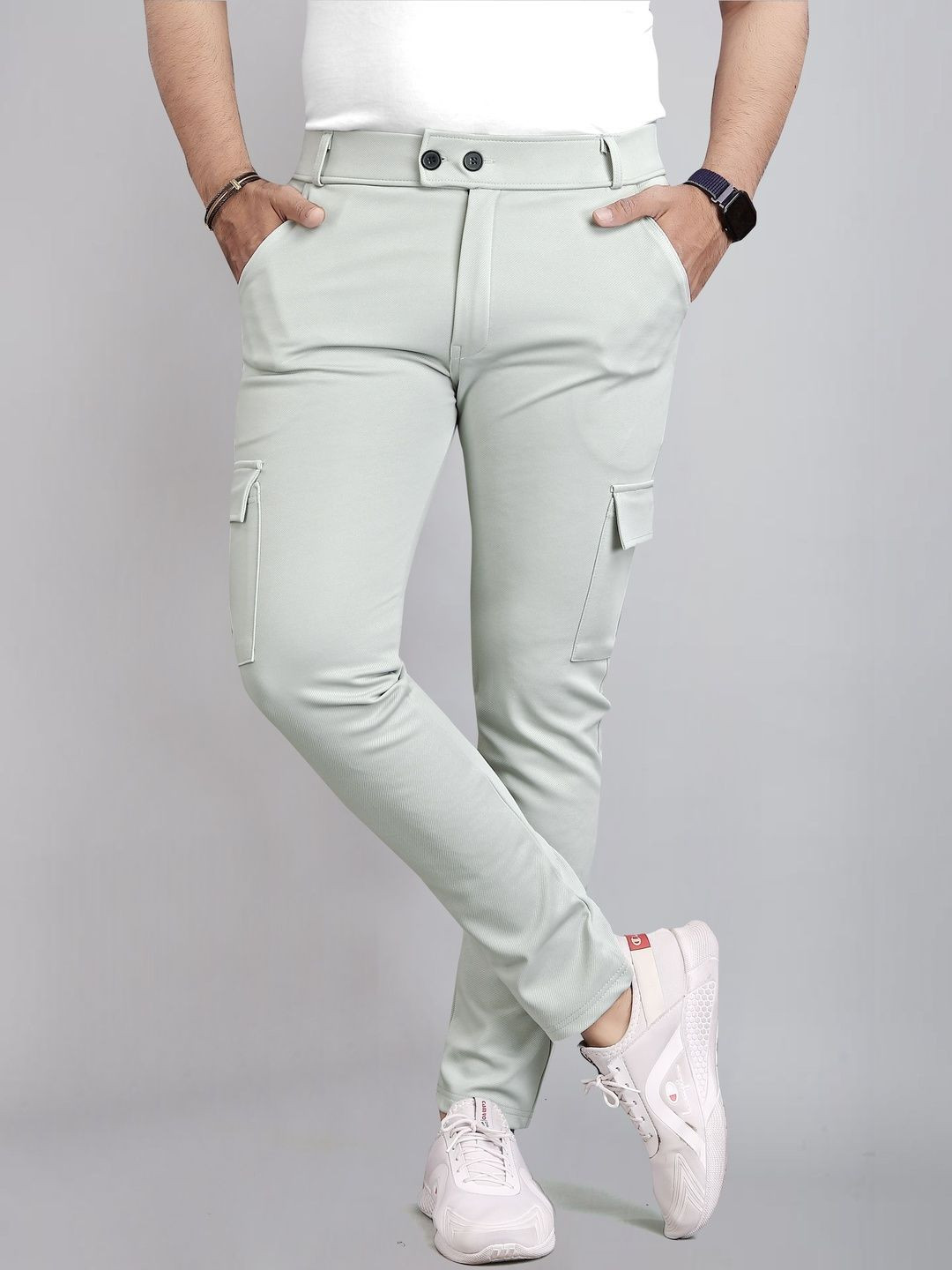 COMBRAIDED Men Slim Fit Mid-Rise Cargos