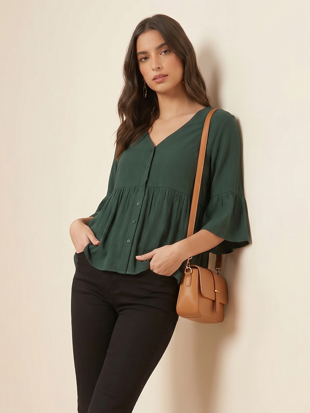 all about you Bell Sleeve Peplum Top