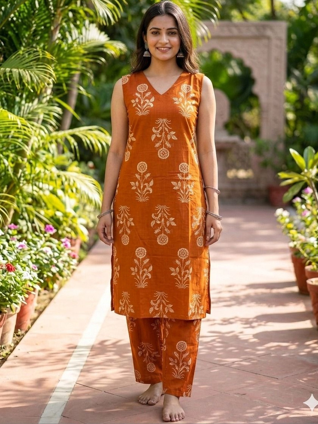 Sangria Women Floral Printed Regular Pure Cotton Kurta with Trousers