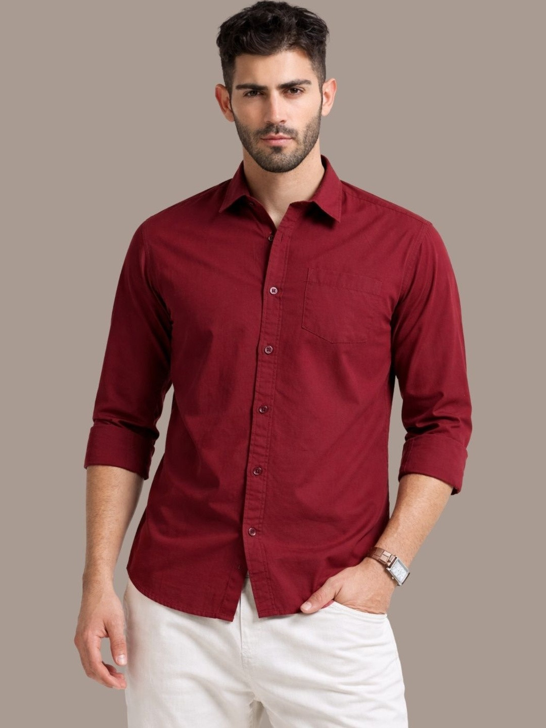 UNSEEN Men Solid Cotton Linen Casual Shirt