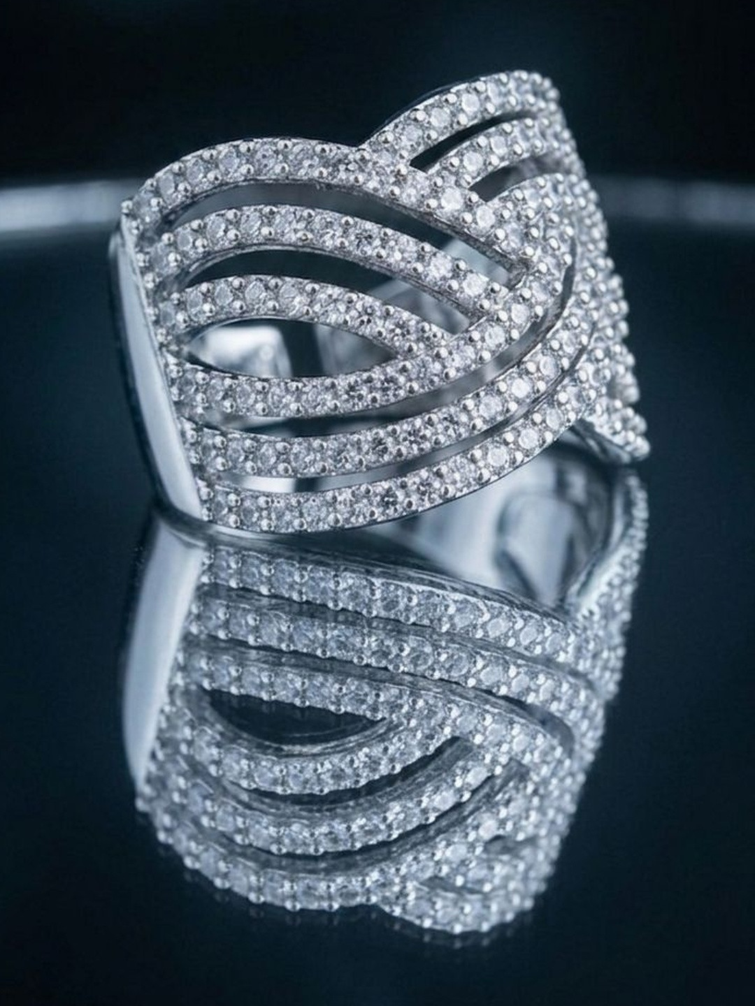 Gemron Jewel Women Rhodium-Plated Cubic Zirconia Finger Ring