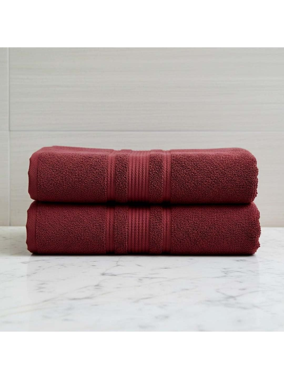 Athom Living Maroon & Maroon 2 Striped Cotton 500 GSM Bath Towel