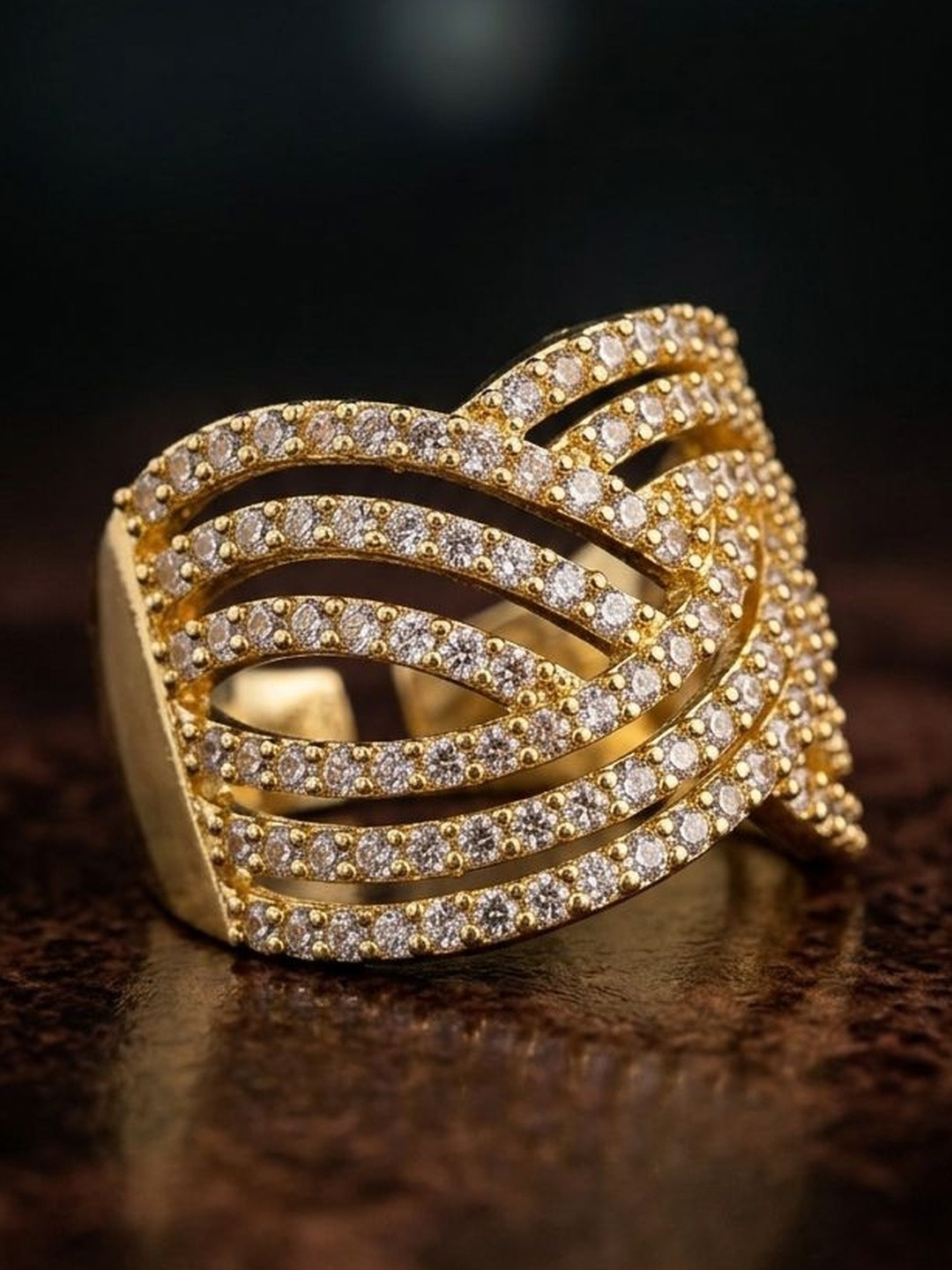 Gemron Jewel Women Gold-Plated Cubic Zirconia Finger Ring