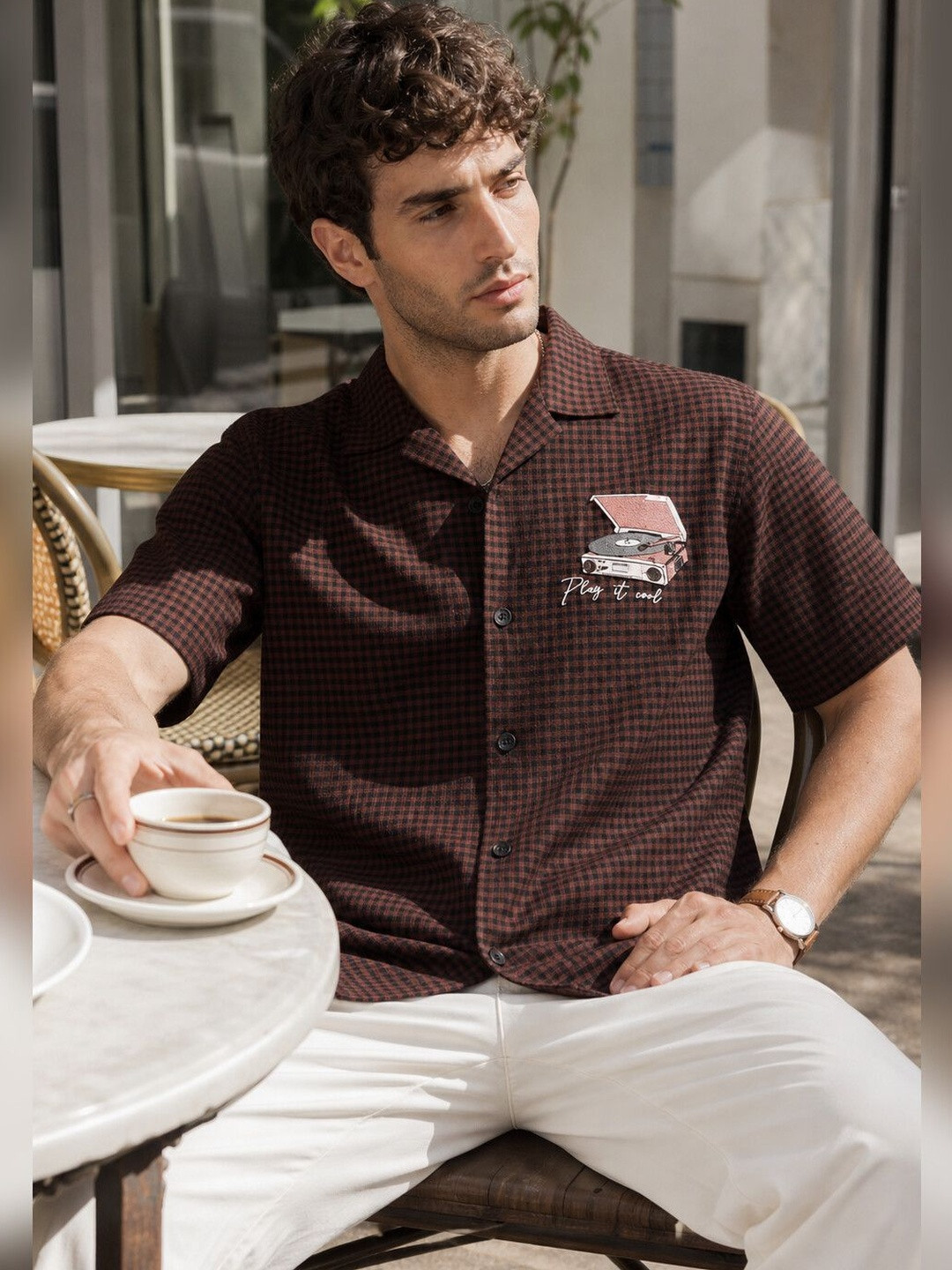 Eszett Gramophone Cuban Collar Cotton Shirt