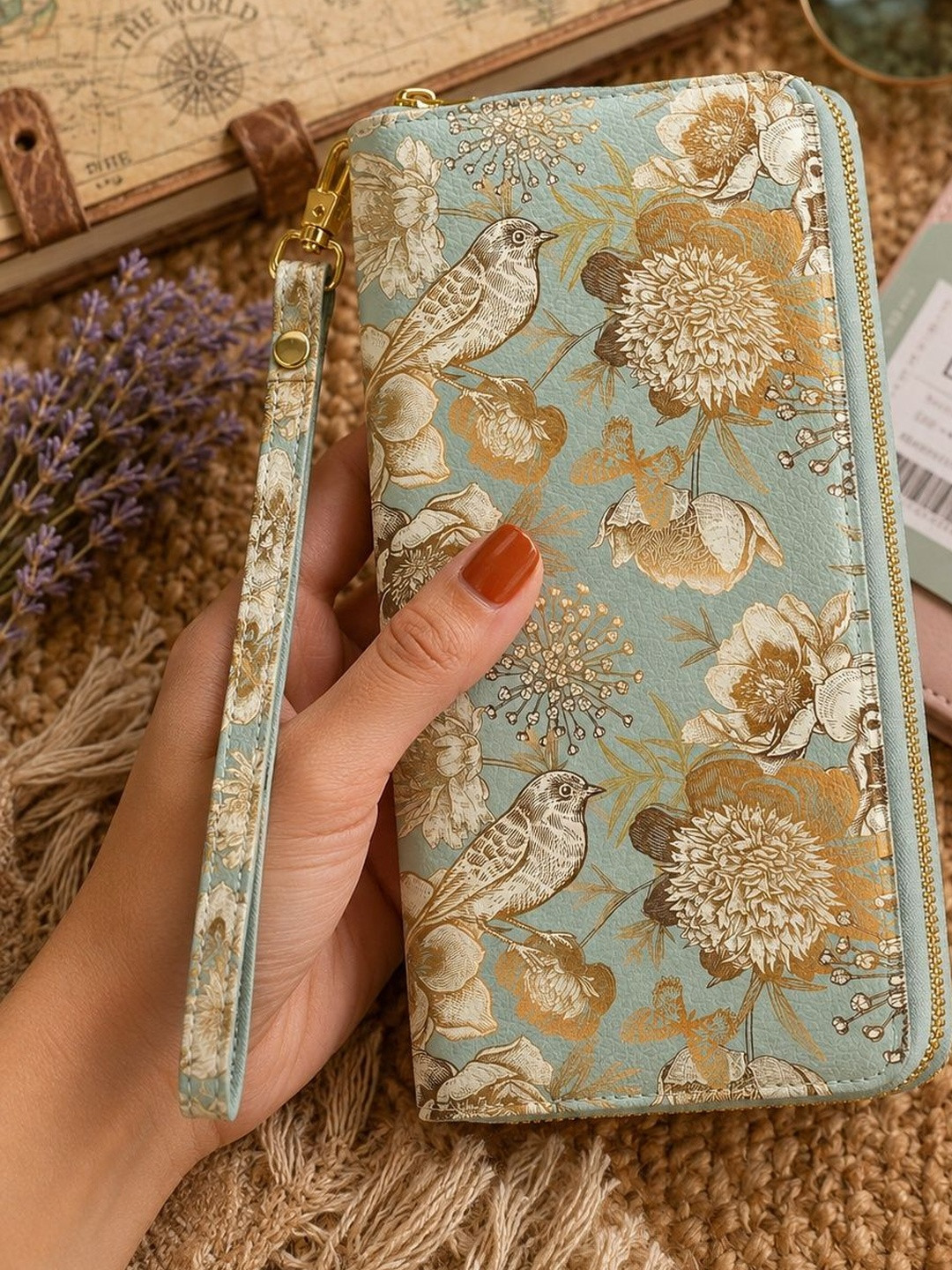 VALERIE Women Floral Printed PU Zip Around Wallet
