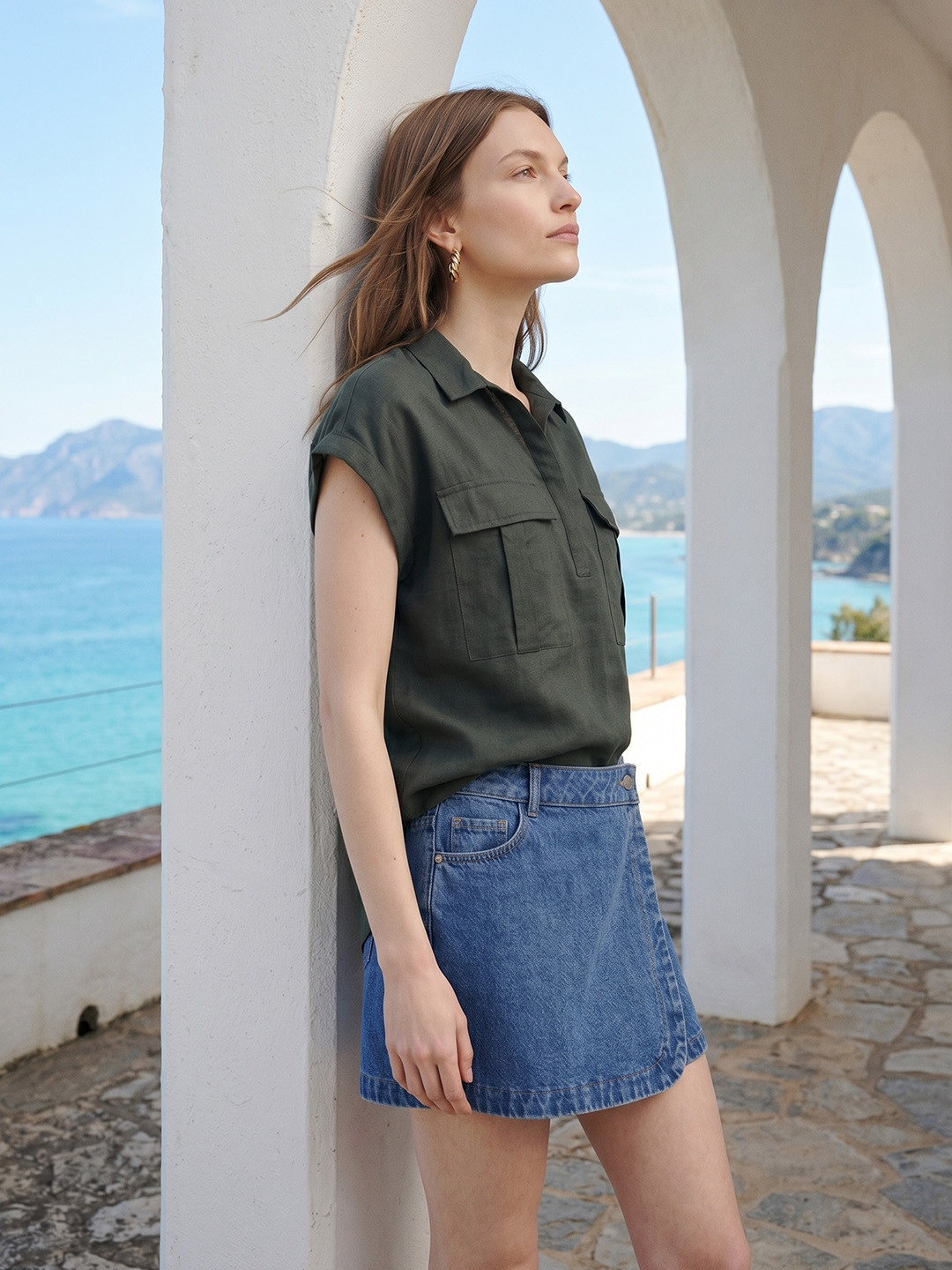 Mast & Harbour Roll-Up Sleeves Shirt Style Top