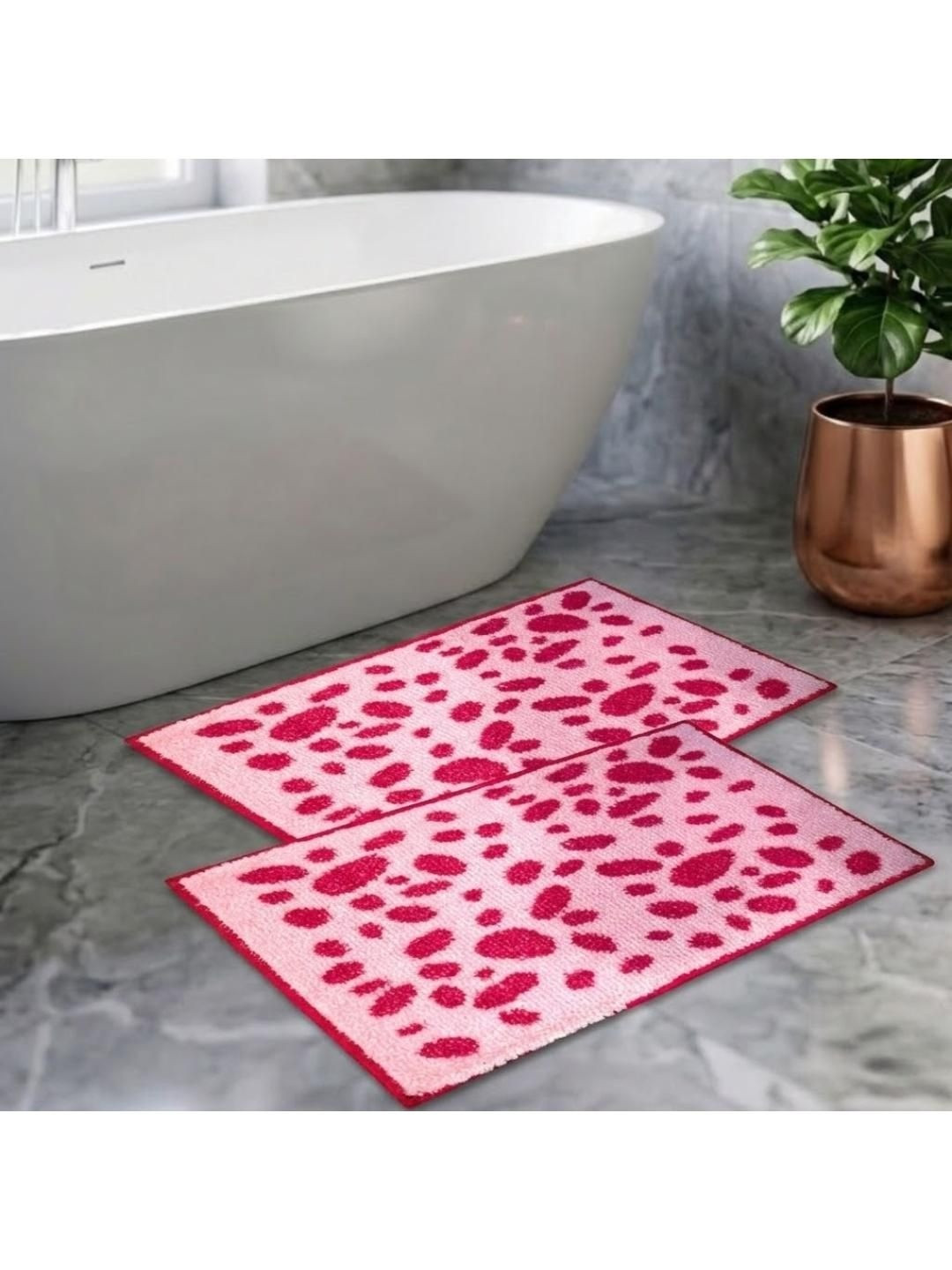 Athom Trendz Pink Set of 2 Printed Anti Slip Bathmats 58x38cm