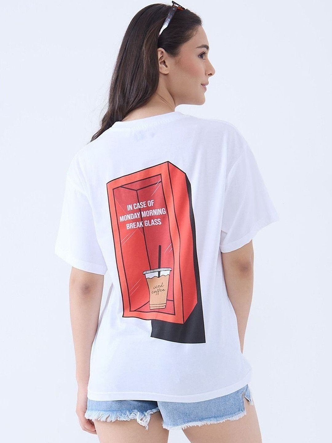DKY Women Printed Drop-Shoulder Sleeves T-shirt