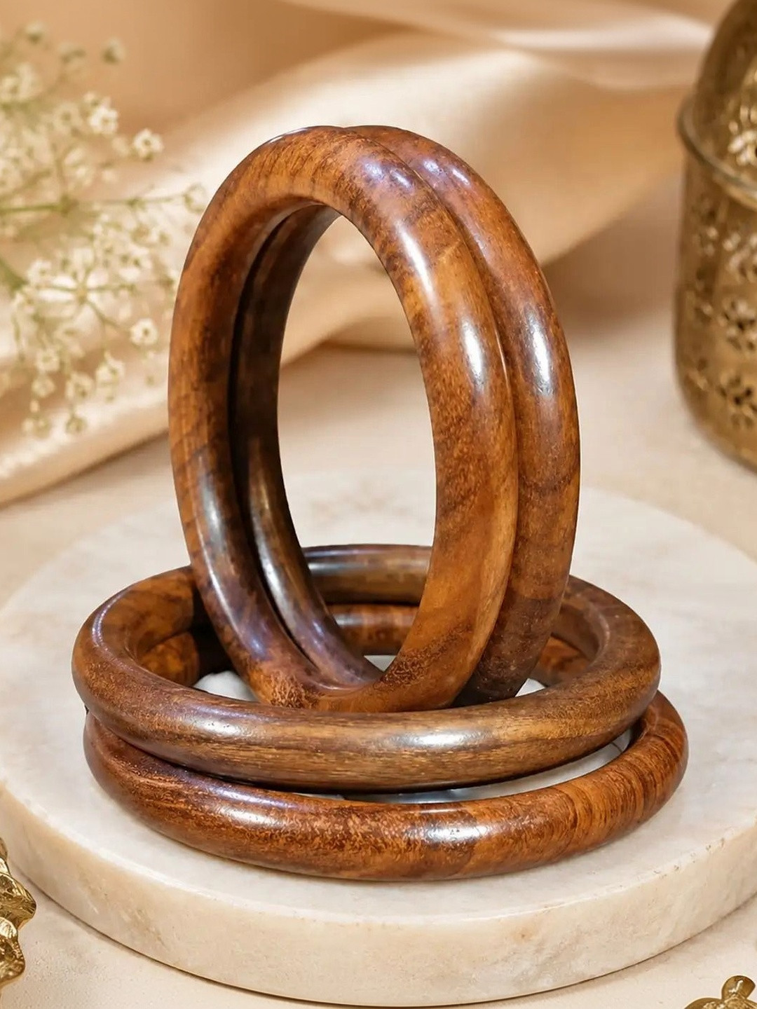 AJ Azad Jewels Set of 4 Brown Wooden Kashmiri Bangles