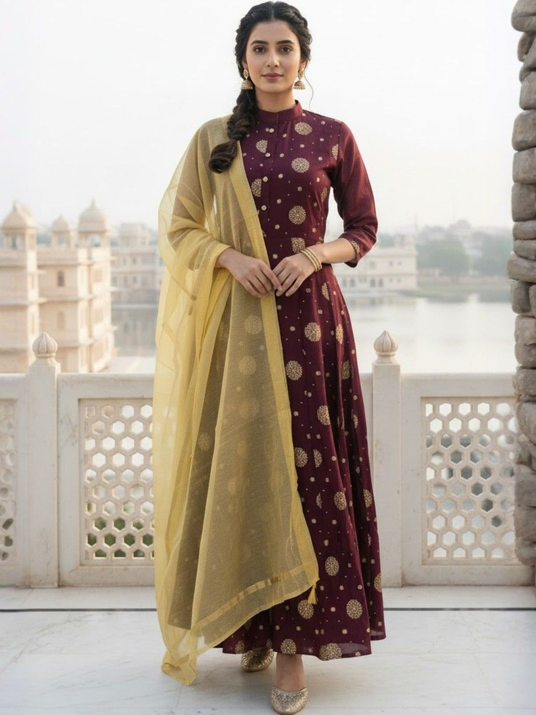 MISKI Ethnic Motifs Print Maxi Dress