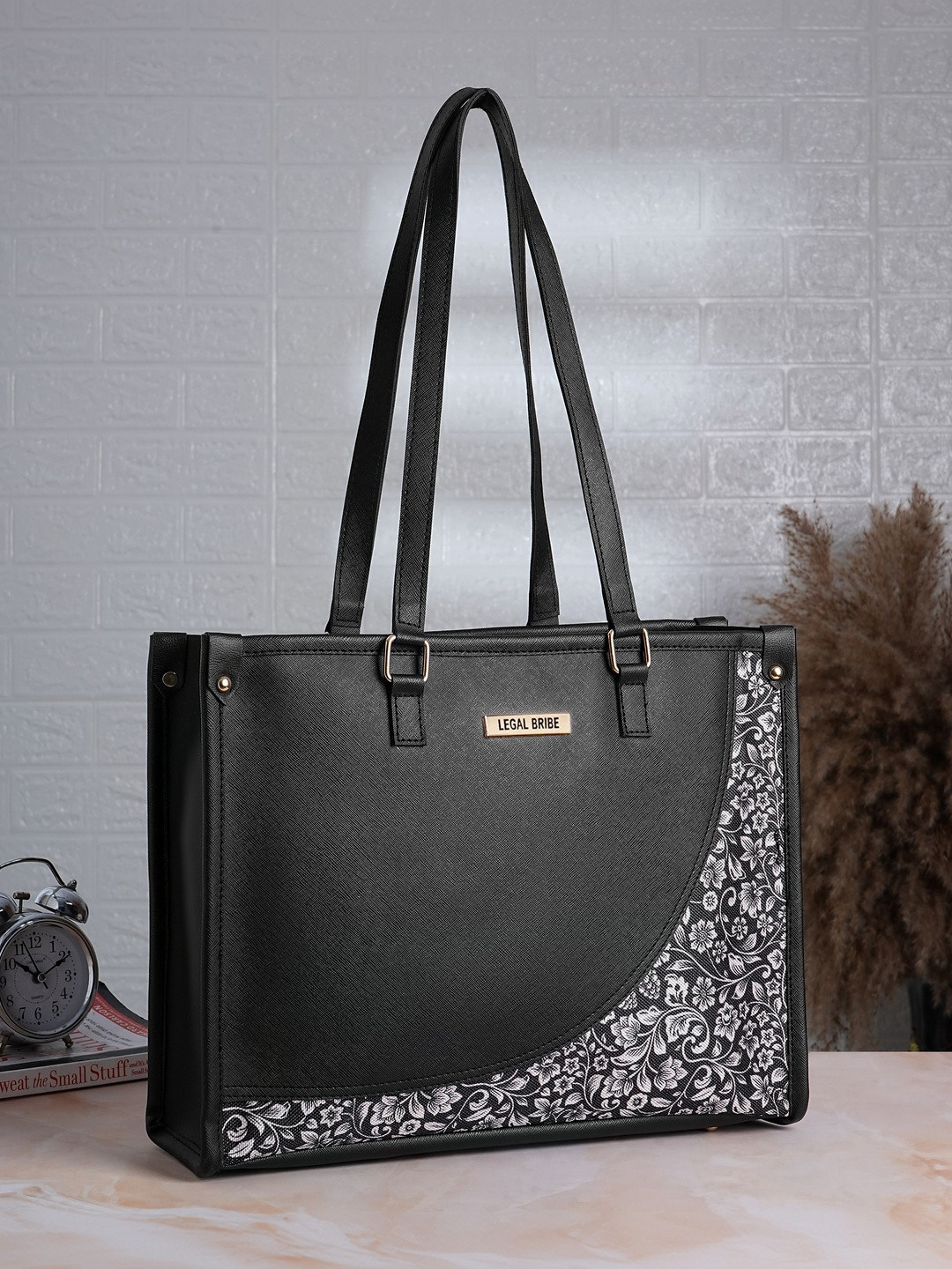 LEGAL BRIBE Floral Printed PU Structured Tote Bag