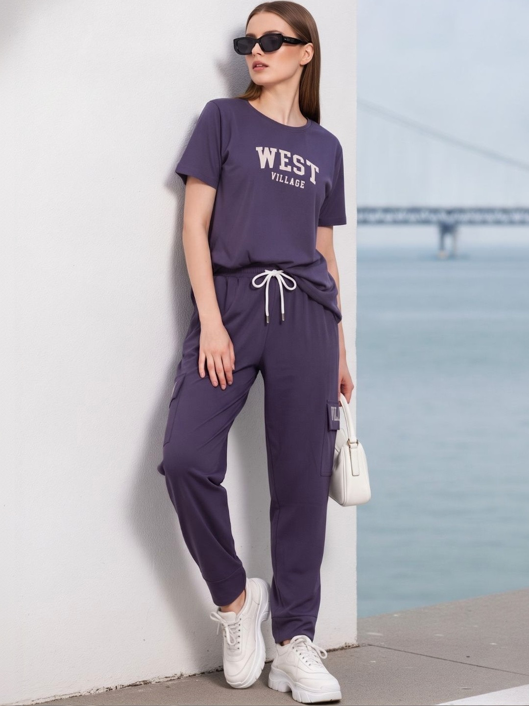WEET Women Printed T-Shirt and Cargo Style Joggers Pant