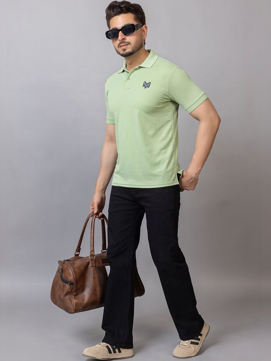 MAFURD Men Brand Logo Polo Collar Pockets T-shirt
