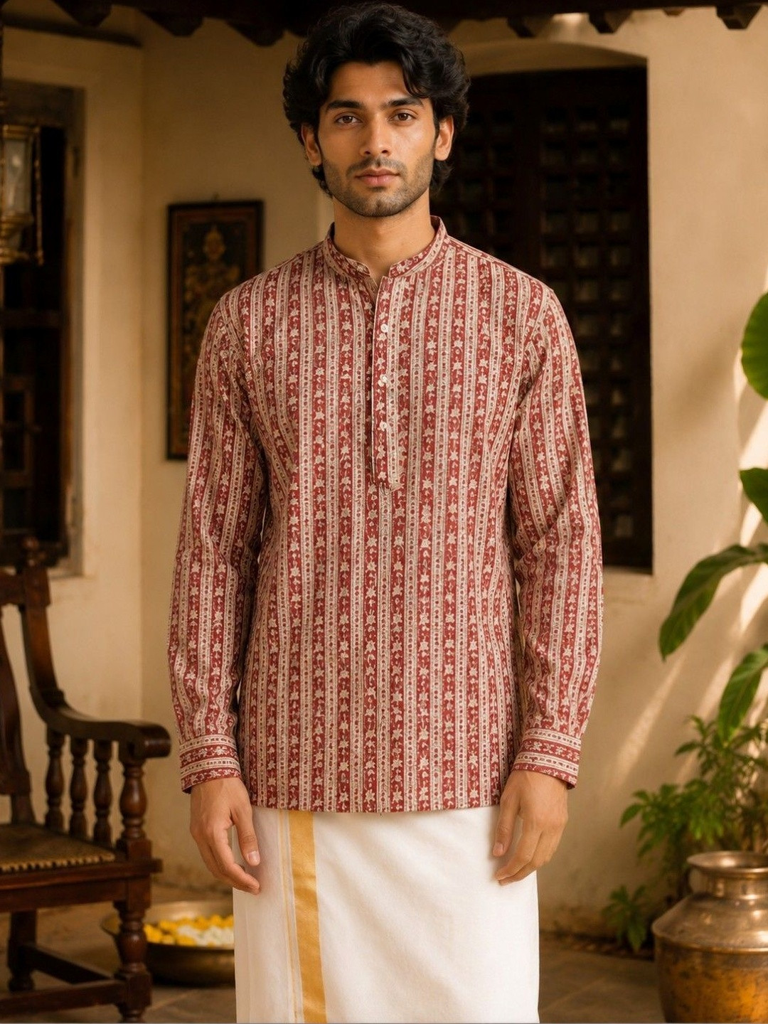 TATTVA Men Ethnic Motifs Printed Indie Prints Khadi Kurta