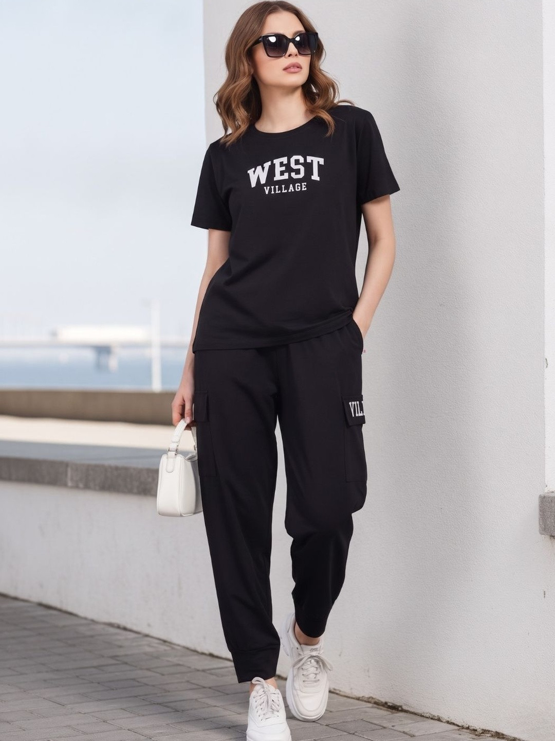 WEET Women Printed T-Shirt and Cargo Joggers Pant