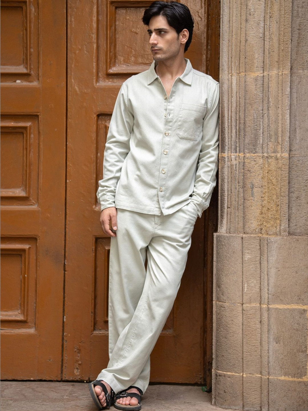 Powerlook Pista Cotton Solid Shirt with Trousers Co-Ord Set
