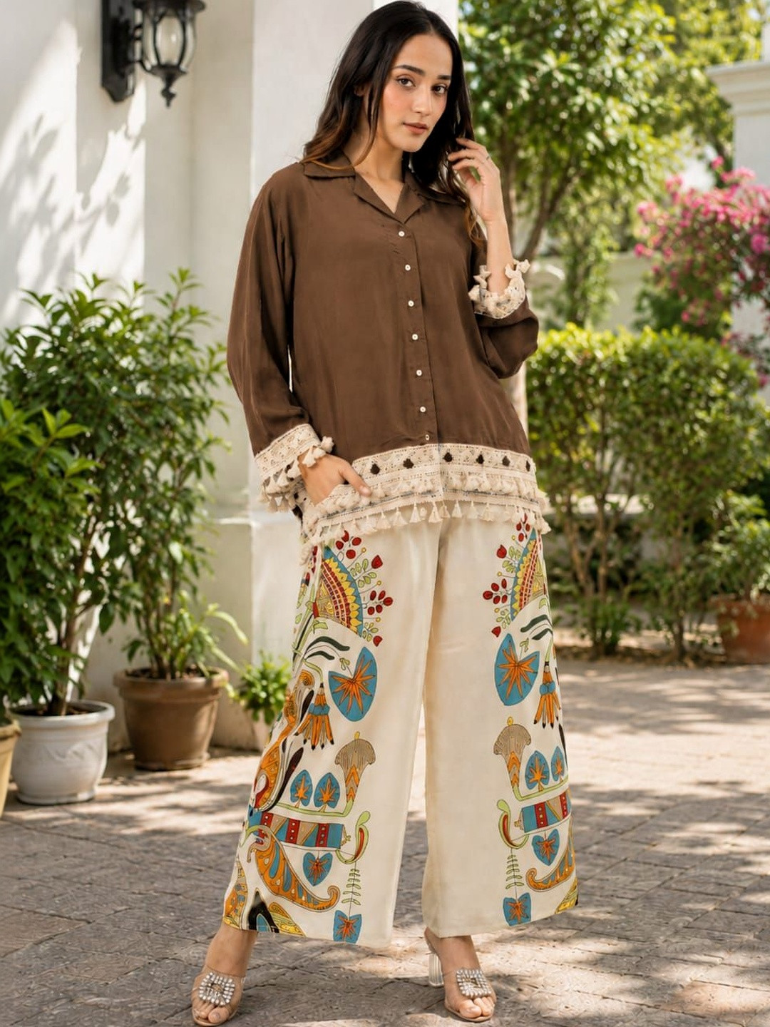 ROZLAND Ethnic Motifs Print A-Line Dress
