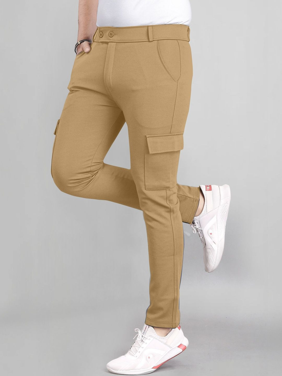COMBRAIDED Men Slim Fit Mid-Rise Cargos