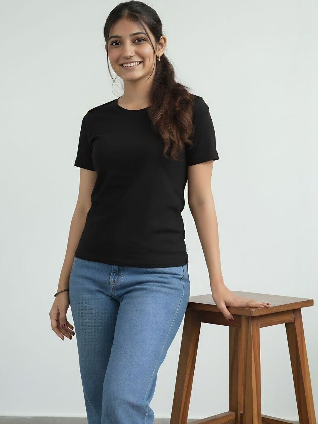 GlamZei Solid Cotton Round Neck Relaxed Fit Casual T-Shirt