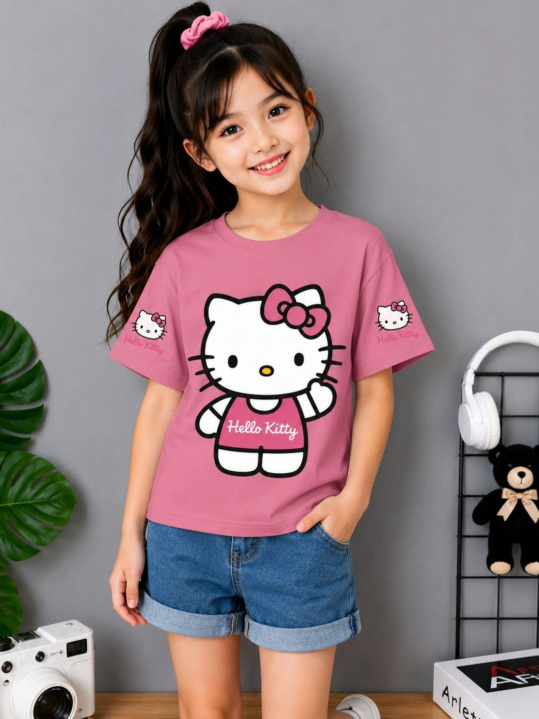 YK Kids Hello Kitty Printed Cotton Round Neck T-shirt