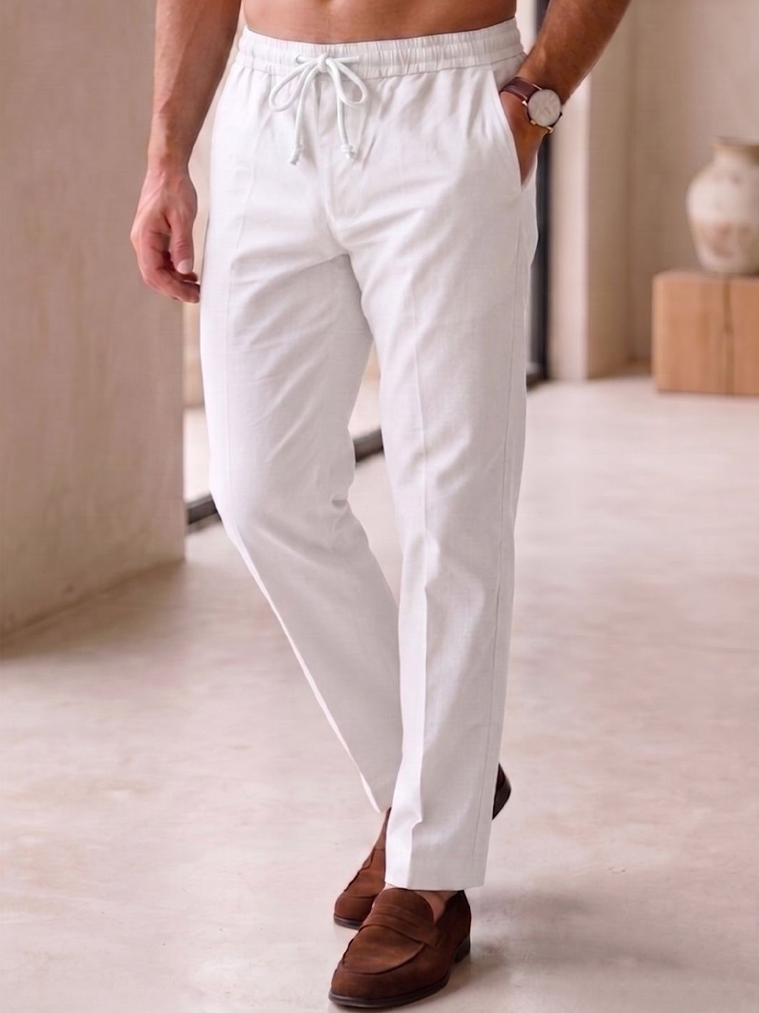 APEKTRA Men Relaxed Mid-Rise Slim Fit Cotton Trouser
