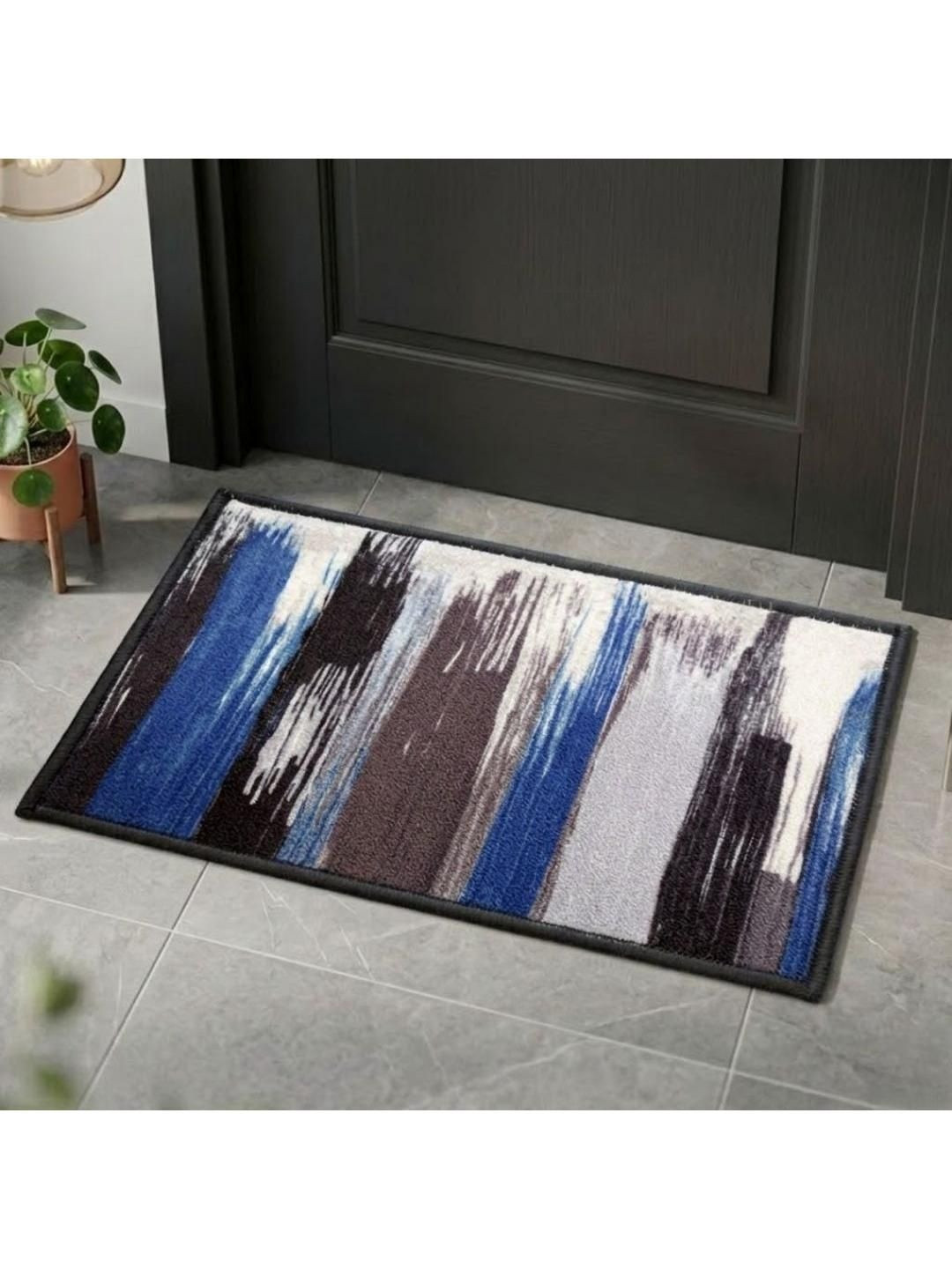 Athom Trendz Blue & Brown Floral Printed Anti-Slip Doormat 37 x 57 cm