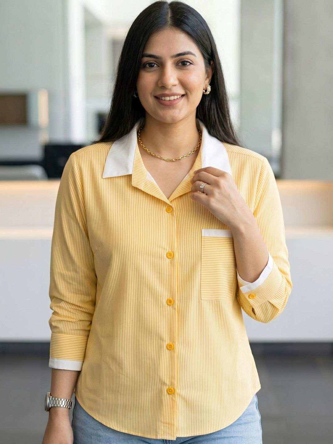 PURVIT Women Pinstripes Striped Casual Shirt