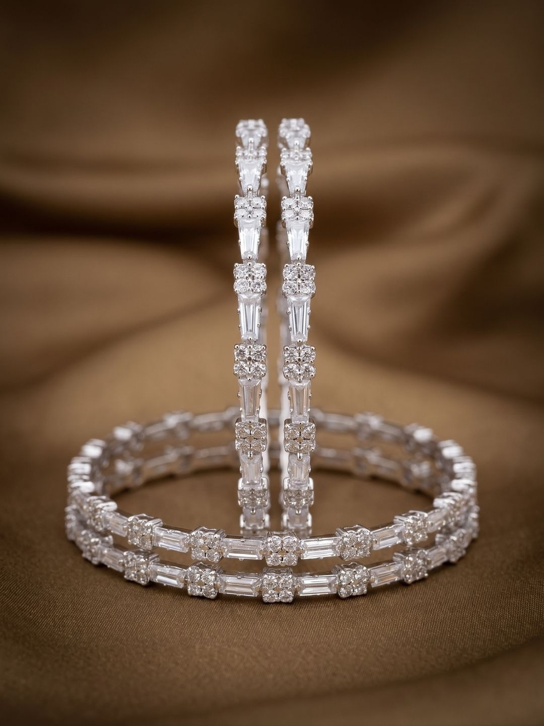 Anouk Set of 4 Silver-Plated Stone Studded & Beaded Bangles