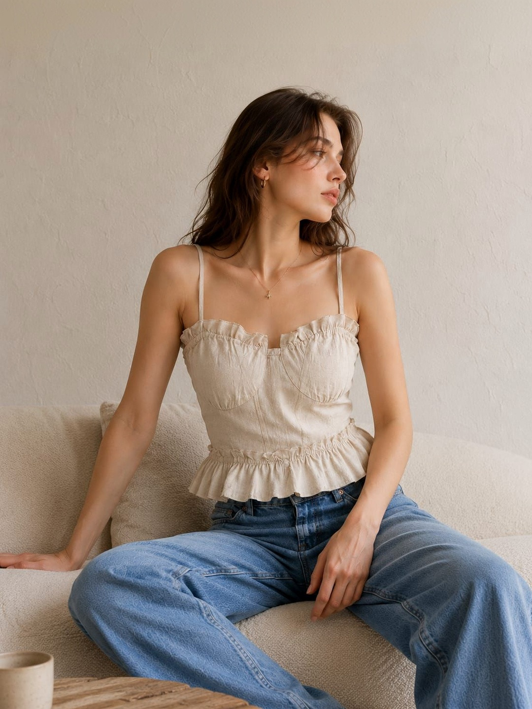 CORSICA Sweetheart Neck Ruffles Crop Top